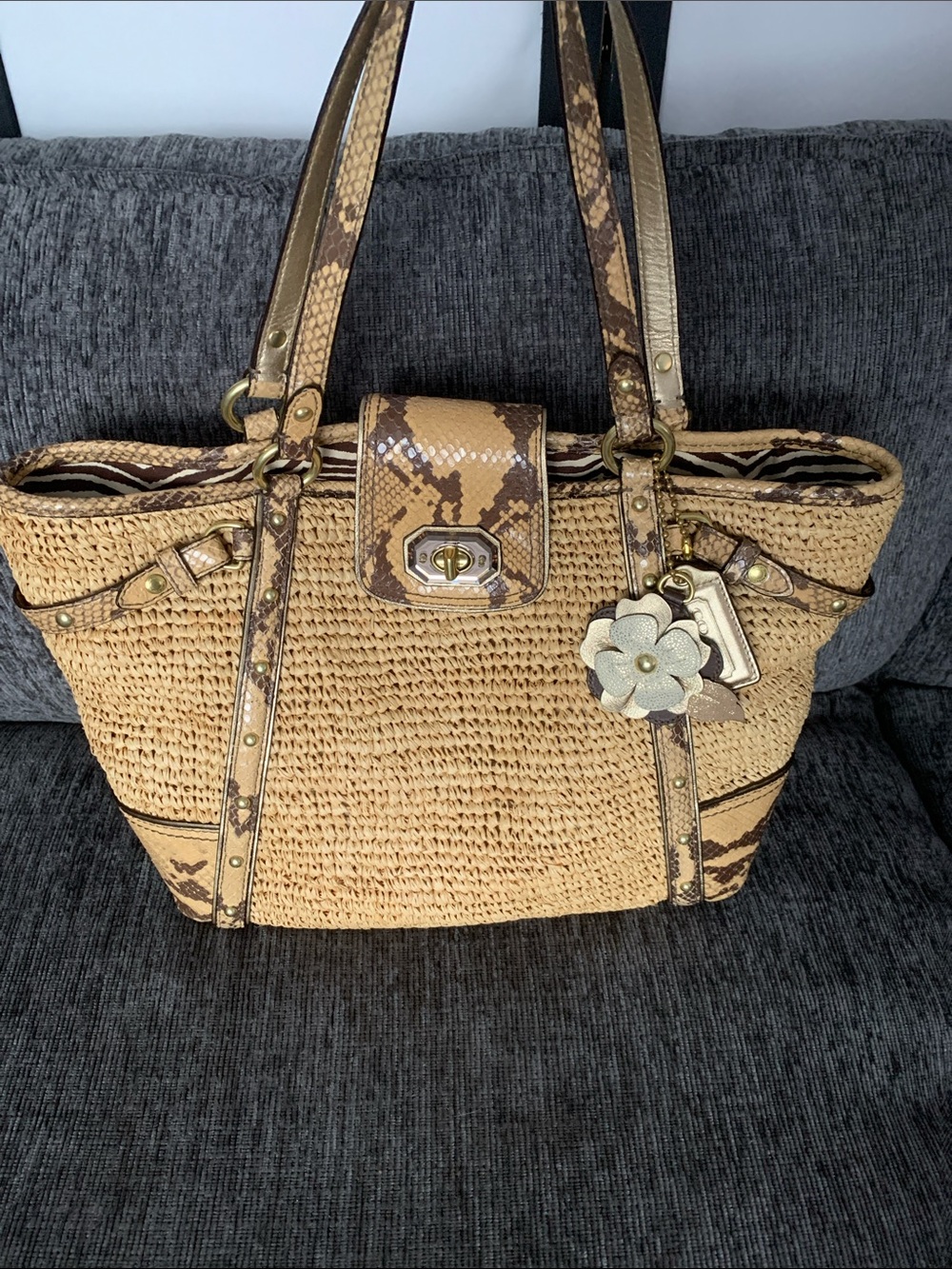2006 Hamptons Natalie Python Straw Tote (Style #16839)